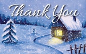 #TY22 "Thank You" Cabin in Snow Postcard